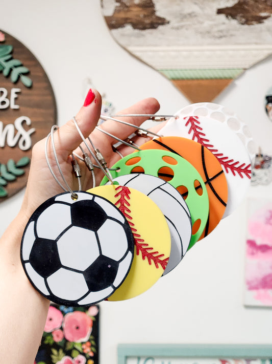 Hair Tie Holder - Acrylic Ball Sports Name Tag