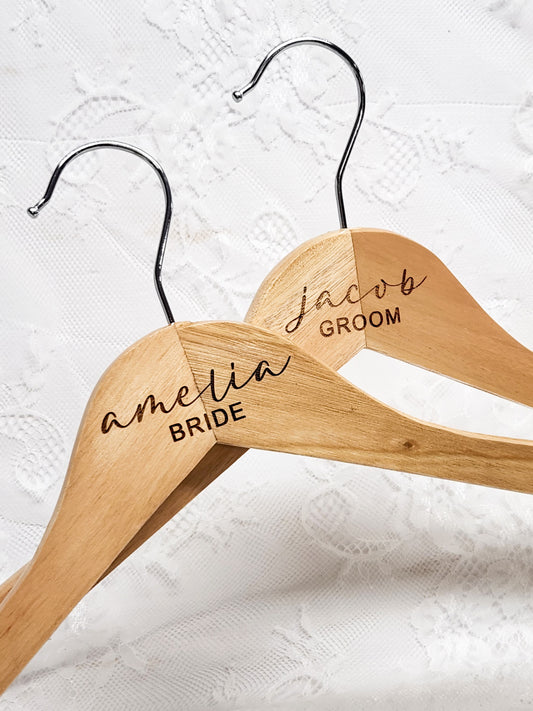 Personalized Wooden Wedding Hangers – Bride, Groom, Bridesmaids & Groomsmen