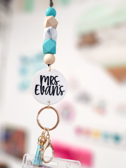 Personalized Beaded Lanyard with Custom Engraved Name Disc
