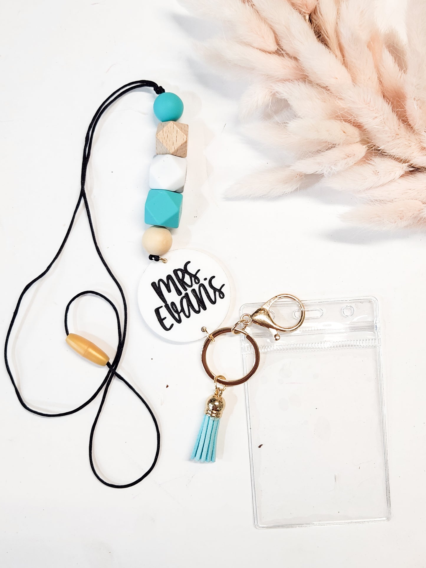 Personalized Beaded Lanyard with Custom Engraved Name Disc
