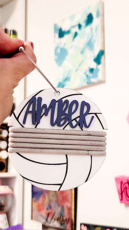 Hair Tie Holder - Acrylic Ball Sports Name Tag