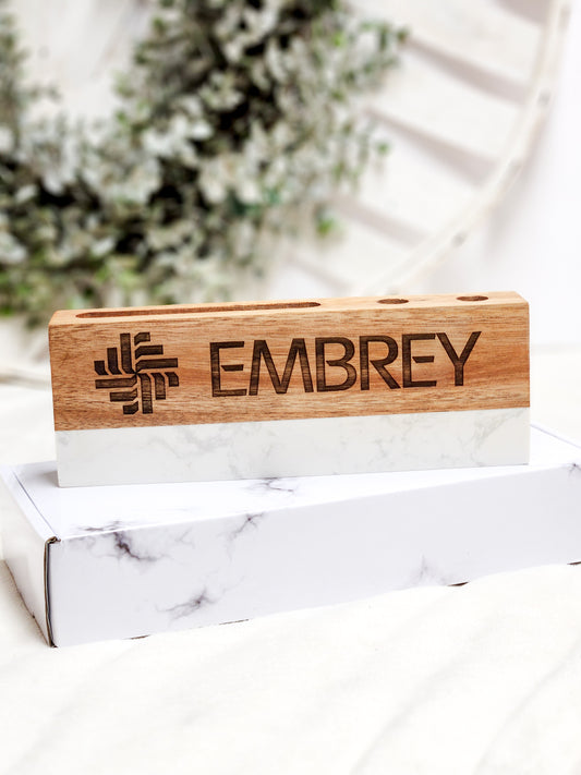 Desk Name Plate Marble and Acacia